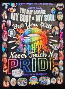 Colorful pride-themed shirt with a bold statement on love and respect.
