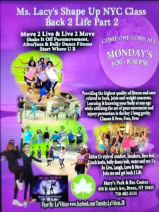 Dance fitness classes with fun moves and upbeat music every Monday evening.