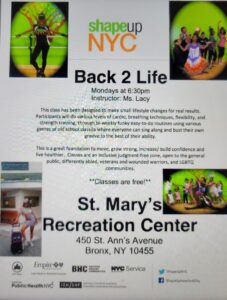 Flyer for Back 2 Life event at St. Mary's Church in NYC.