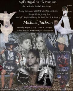 Poster featuring Michael Jackson and dancers in iconic poses.